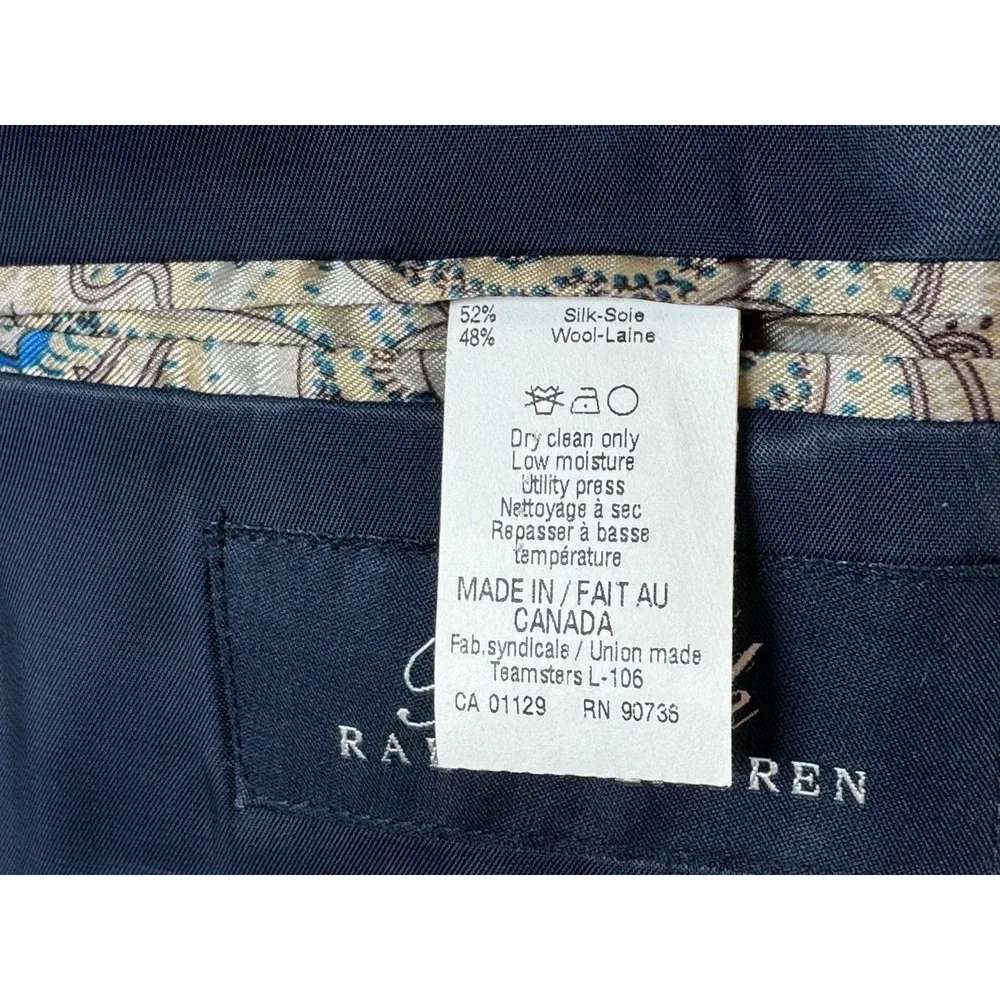 Ralph‎ Lauren Silk Wool Blazer Mens 52L Plaid Lined 2-Button Double-Vented Blue